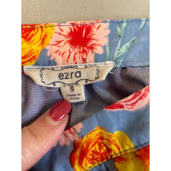 Ezra Light Blue Floral Tulip Faux Wrap Mini Skirt Sz S - Picture 4 of 8